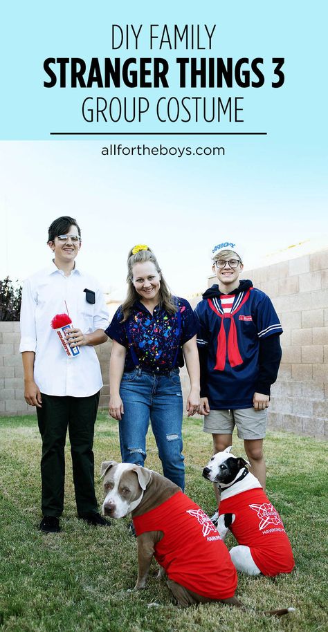 AD: DIY Stranger Things 3 Family Costume Ideas - these are so funny & easy to put together! @ebay #eBayHalloween #eBayfinds #StrangerThings #costume #groupcostume 11 Costume Stranger Things, Hopper Costume, Family Costume Ideas, 90s Halloween Costumes, Pocket Protector, Popular Costumes, Blue Suspenders, 90s Halloween, Diy Dog Costumes