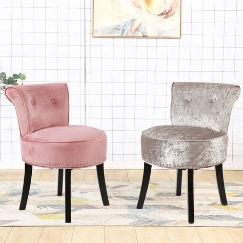 House of Hampton® Dammian Contemporary Velvet Vanity Chair Accent Rivet Chair Makeup Stool For Living Room Bedroom Pink & Reviews - Wayfair Canada Bathroom Vanity Chair, Dressing Table Chair, Button Tufted Chair, Makeup Stool, Living Room Furniture Styles, Dressing Stool, Piano Stool, Dressing Table With Chair, Tufted Chair