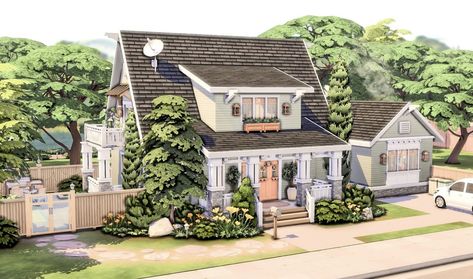 Sims 4 Cottage Family Home, Cottage Build Sims 4, Sims 4 Houses Willow Creek, Sims 4 Willow Creek Small House, Willow Creek Sims 4 Rebuild, Sims 4 Family House, Craftsman Style House, Sims 4 Family, Sims 4 House Plans