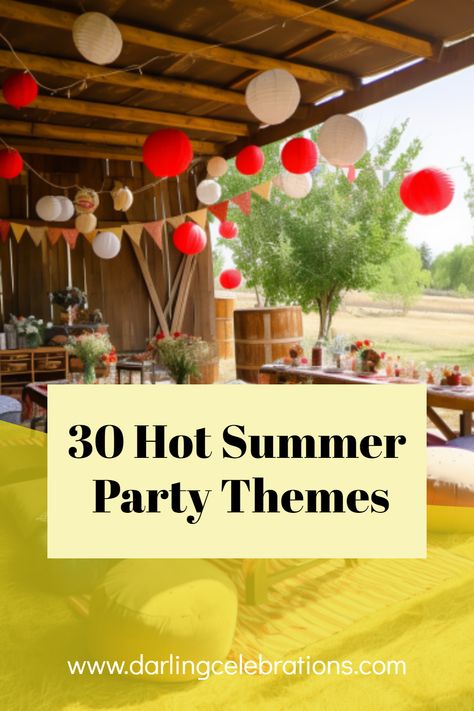 Are you a mom who loves hosting and wants to bring the sizzle this summer? Look no further! We've curated a collection of 30 hot summer party themes to make your gatherings unforgettable. From tropical tiki to boho beach bash, we've got you covered for a fabulous summer! 🏖☀🍹 Summer Themed Wedding Ideas, Summer Fun Party Decorations, Birthday Party Themes For Adults Summer, Outdoor Party Theme Ideas For Adults, Backyard 30th Birthday Party Summer, Summer Picnic Theme Party, Summer Party Activities For Adults, Summer Bday Party Themes, Summer Celebration Ideas