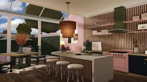 Lukas on X Townhouse Kitchen, Bloxburg Kitchen Ideas, Concrete Kitchen Island, Modern Family House, Bloxburg Kitchen, Oak Kitchen Cabinets, Large Kitchen Island, Concrete Kitchen, Kitchen Ceiling