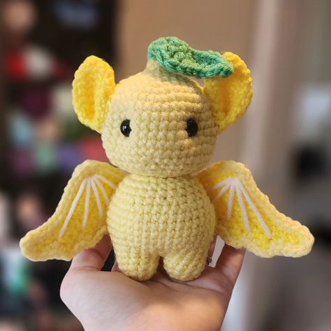 This little lemon bat began her journey to her new home yesterday! 🍋💛 I still plan to make a matching orange and lime bat once I have some extra time. Maybe a grapefruit bat as well? 👀 Lemon, Strawberry, and Cosmic Brownie bats are still available for adoption in my store! ✨️ 🗒 Base bat pattern: @crochet.me.zaddy 🧶 Yarn: @michaelsstores  Loops & Threads Soft Classic and @joann_stores Big Twist Value Bat Crochet, Cosmic Brownies, Fruit Bat, Big Twist, Bat Pattern, Crochet Food, Crochet Creations, Soft Classic, Halloween Bats