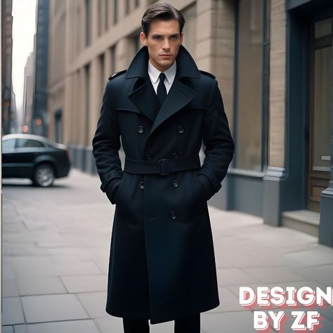 Trench Coat Men Aesthetic, Men Trench Coat, Double Breasted Suit Men, Black Coat Outfit, Kings Movie, Black Coat Men, Coat Elegant, Overcoat Men, Slim Fit Suit Men