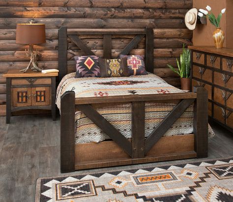 Yellowstone Furniture, Rustic Platform Bed, Cal King Bed, Southwestern Furniture, Oak Headboard, Ranch Furniture, Western Interior, Yellowstone Dutton Ranch, Log Cabin Furniture