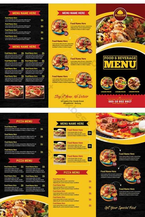 Food Menu Design Template Backgrounds, Menu Layout Templates, Trifold Menu Design Layout, Menu Card Design Restaurant, Brochure Design Food, Menu Card Design Creative, Trifold Menu Design, Food Brochure Design, Menu Poster Design