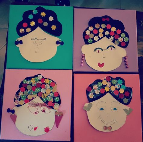 "Frida" Frida Khalo Kids Art Projects, Frida Khalo Preschool Art, Frida Kahlo Crafts For Preschool, Frida Art Projects For Kids, Frida Kahlo Kindergarten Art Projects, Frida Kahlo Crafts For Kids, Frida Kahlo Preschool Activities, Frida Kahlo Art For Kids, Frida Kahlo Kids Art Project