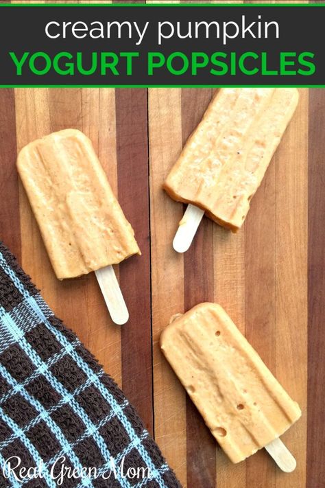 Pumpkin Popsicles, Yogurt Popsicles Recipe, Yogurt Popsicle Recipes, Pumpkin Yogurt, Ice Pop Recipes, Popsicles Recipe, Yogurt Popsicles, Pumpkin Recipes Easy, Recipe Pumpkin