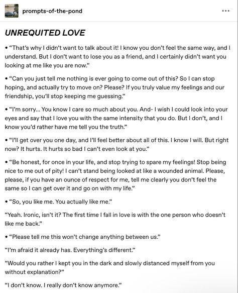 Prompt Unrequited Love, Oblivious In Love Prompts, Writing Prompt Unrequited Love, Touch Starved Prompts, Story Plots, Requited Love, High School Love Story, Author Tips, Wattpad Ideas