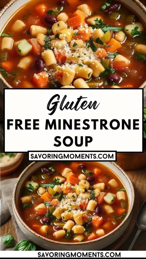 This hearty Gluten-Free Minestrone Soup is packed with fresh vegetables, beans, and rich Italian flavors for a comforting meal everyone can enjoy. Perfectly seasoned and ideal for any season, this soup will become a family favorite in no time. Try this delicious recipe, perfect for any occasion #glutenfree #minestronesoup #souprecipe #healthysoup #glutenfreerecipes #comfortfood #easymeals #vegetarianrecipe #souplover #weeknightdinner Warm up with a bowl of cozy flavor! Gluten Free Soup Recipes Crockpot, Gluten Free Vegetable Soup, Soups Gluten Free, Gluten Free Minestrone Soup, Ministroni Soup Recipe, Soup Recipes Gluten Free, Gluten Free Soup Recipes, Cold Weather Soup Recipes, Gluten Free Dairy Free Dinner