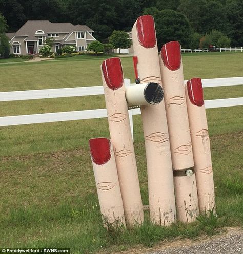 What a drag: One mailbox she found on her travels depicted a woman's hand smoking a cigarette Funny Mailboxes, Cool Mailboxes, Rural Mailbox, Diy Mailbox, Unique Mailboxes, You've Got Mail, Unusual Things, Letter Box, Mailbox