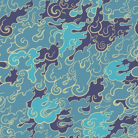 Fire Pattern, Pattern Graphic Design, Fire Blue, Korean Painting, Water Patterns, Art Japonais, Japanese Patterns, Blue Fire, Japanese Design