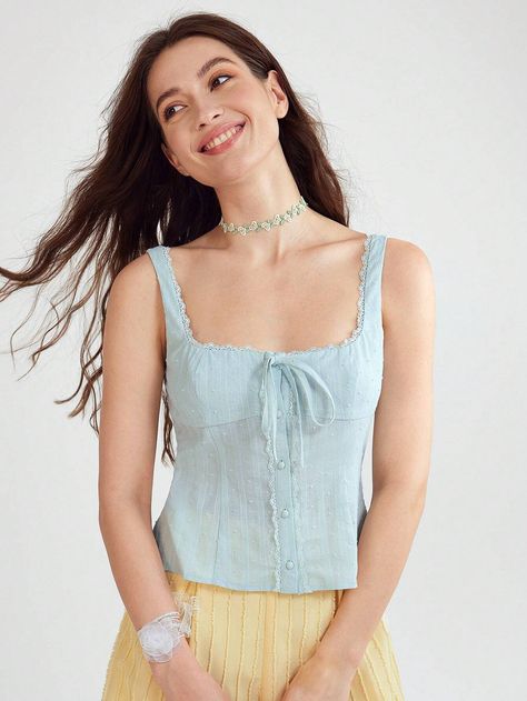 Enchnt Women's Solid Color Simple Daily Cami Top With Tie Shoulder StrapsI discovered amazing products on SHEIN.com, come check them out! Cute Modest Outfits, Casual Day Outfits, Top Outfit, Art Diary, Women Tank Tops, Lookbook Outfits, Casual Top, Kids Beachwear, Cami Top