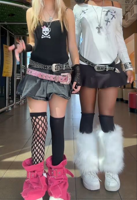 Y2k skirt outfit inspo girl aesthetic 2000s pink legwarmers Belt skull Pink Studded Belt Outfit, Double Belt Outfits Y2k, Chunky Belt Outfits Y2k, Y2k Belt Outfit, Studded Belt Outfit, Pink Legwarmers, Y2k Skirt Outfit, Jean Mini Skirt Outfit, Outfit Inspo Girl