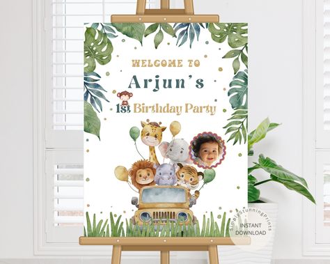 Jungle Safari Birthday Party Welcome Sign | Wild One Boy's First Birthday Sign | Indian Birthday Decoration Poster | Editable Template by SimplyStunningPrints on Etsy 1st Birthday Decorations Indian, Safari Themed Birthday Party Decoration, Wild Theme Birthday Party, Jungle Safari Birthday Party, First Birthday Sign, Jungle Safari Birthday, Jungle Theme Birthday, Safari Theme Birthday, Baby Birthday Themes