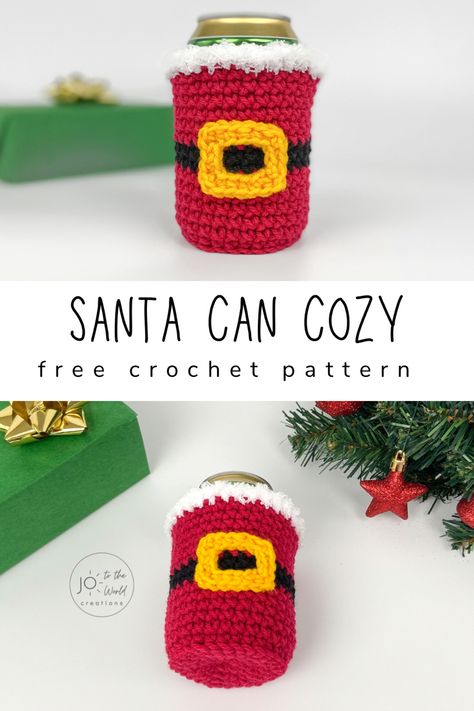 Fast Crochet Christmas Stocking, Gifts To Crochet For Christmas, Coozie Crochet Patterns, Crochet Can Koozie, Crochet Can Koozie Pattern Free, Crochet Stocking Stuffer Ideas, Crochet Can Coozie Pattern Free, Crochet Christmas Gifts For Men, Crochet Stocking Stuffers