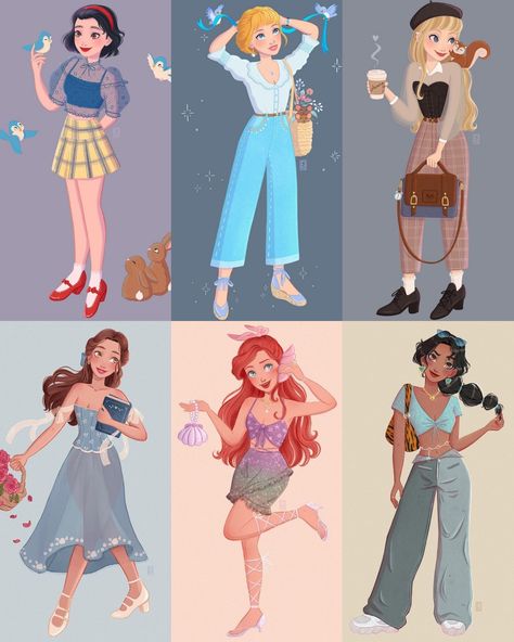 Disney Princesses Modern Outfits, Disney Modern Outfits, Modern Disney Princess Drawings, Disney Princess Modern Outfits, Modern Disney Princess Outfits, Disney Princess Outfit Ideas, Modern Disney Outfits, Modern Disney Princesses, Modern Disney Princess