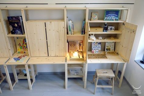 Ivar Regal, Closet Wall, Ikea Ivar, Ikea Desk, Kids Bedroom Inspiration, Ikea Kallax, Desk Inspiration, Ikea Home, Workspace Inspiration