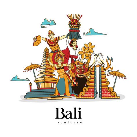 Bali Graphic Design, Bali Drawing, Bali Illustration, Ogoh Ogoh, Painting Types, Bali Culture, Dance Vector, Bali Art, Balinese Decor