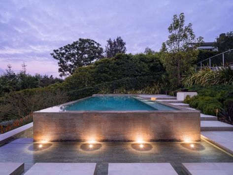 Modern Above Ground Pool Ideas, Luxury Above Ground Pool Ideas, Above Ground Infinity Pool, Pool Aesthetics, Pool Deck Design, Ground Deck, Stock Pools, Deck Design Ideas, Italian Stone