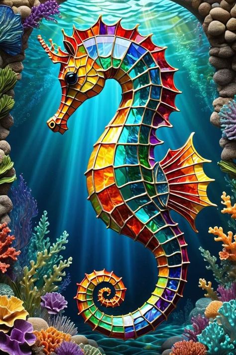 Sea Horse Painting, Sealife Art, Aquarium Wallpaper, Ocean Creatures Art, Wallpapers Home Screen, Ocean Therapy, Colorful Seahorse, Sea Creatures Art, Wallpapers Home