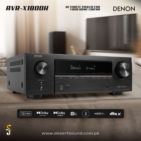 The Denon AVR-X1800H is a powerful 9.2-channel AV receiver, delivering immersive surround sound with support for Dolby Atmos and DTS. It features 8K/60Hz and 4K/120Hz passthrough, ensuring high-quality video for gaming and streaming. With built-in HEOS, you can enjoy multi-room audio and seamless music streaming. Easy setup and voice control compatibility make it an excellent choice for home theater enthusiasts. Denon Avr, Multi Room Audio, Dolby Atmos, Home Cinemas, Voice Control, Surround Sound, Music Streaming, Home Theater, Theater