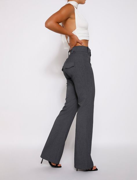 KITTIE HIGH RISE PANT - GREY High Rise Office, Cute Professional Outfits, Pinstripe Trousers, Office Pants, Shop Pants, Stylish Work Attire, Stylish Work Outfits, Tiger Mist, High Rise Pants