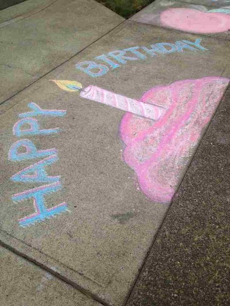 Birthday Questions, Fun Chalk Art, Birthday Morning, Birthday Party At Home, Birthday Yard Signs, Birthday Traditions, Sidewalk Chalk Art, Family Birthday, Sidewalk Chalk