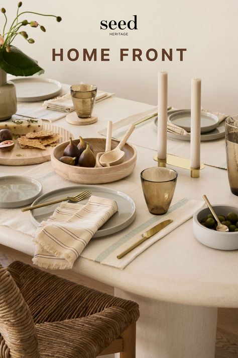 Give your dining table a new-season refresh Ribbed Candles, Striped Bath Towels, Dinner Wear, Australian Food, Printed Tea Towel, Selling Candles, Summer Tables, Dining Nook, Linen Tea Towel