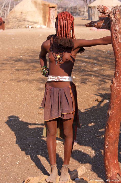 Himba teenager with special hairstyle | Himba Village Epupa Falls Area Namibia Himba Tribe, Himba People, Good Morning Sweetheart Quotes, Beautiful Dreadlocks, Black Princess, World Cultures, Around The World, First Love, Dreadlocks