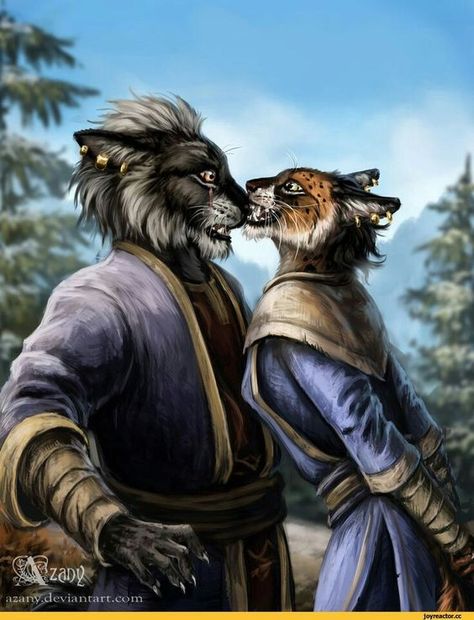 Conifer Forest, Skyrim Art, Fantasy Art Couples, Elder Scrolls Art, Elder Scrolls Skyrim, Anthropomorphic Animals, Animal Character, Anthro Art, Fantasy Races