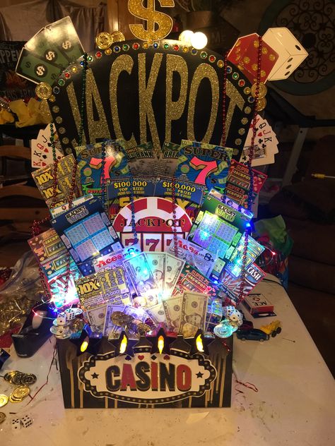 Christmas Tree Lottery Tickets, Las Vegas Gift Basket Ideas, Las Vegas Themed Gift Basket, Lottery Gift Basket Ideas, Lottery Basket Raffle Ideas, Casino Gift Basket Ideas, Vegas Themed Gift Basket, Lucky Gift Basket, Casino Theme Gift Basket