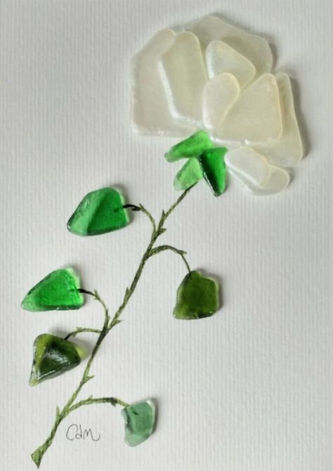 Sea Glass Rose Sea Glass and Pebble Art Unique Handmade Framed Sea Glass Art Beach Glass - Etsy Canada Green Sea Glass Art, White Sea Glass Art, Simple Sea Glass Art, Sea Glass Canvas Art, See Glass Art, Glass Gem Crafts, Beach Glass Art Diy, Sea Glass Projects, Sea Glass Ideas