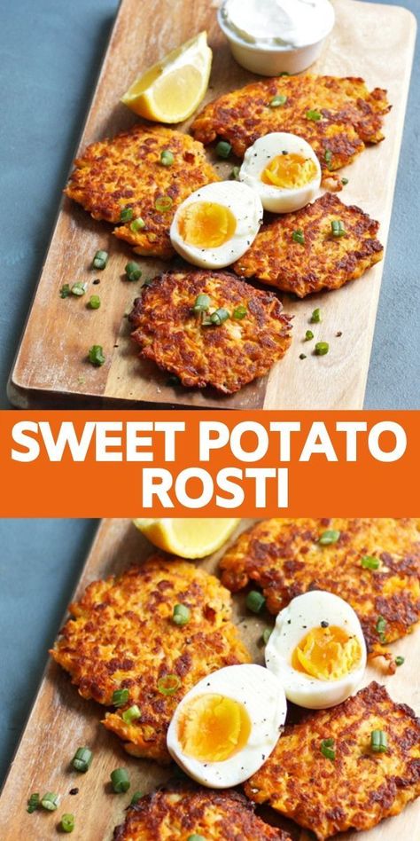 Canned Sweet Potato Casserole, Potato Rosti Recipe, Mashed Sweet Potatoes Healthy, Sweet Potato Rosti, Rosti Recipe, Salad With Herbs, Easy Weekend Breakfast, Easy Sweet Potato Recipes, Eggs And Sweet Potato