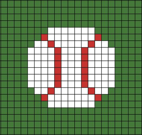 A small pixel art template of the white and red ball from Baseball. Baseball Perler Bead Pattern, Baseball Perler Beads, Perler Beads Sports, Baseball Pixel Art, Perler Bead Baseball, Sports Pixel Art, Safety Pin Jewelry Patterns, Melty Bead Designs, Pixel Quilting