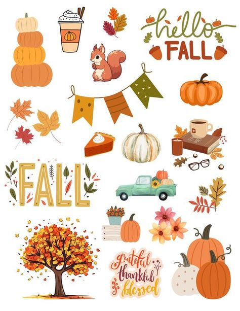 Fall Printable Stickers, January Digital Planner Stickers, Fall Stickers Free Printable, Autumn Stickers Free Printable, Fall Sticker Ideas, Fall Stickers Aesthetic, Pumpkin Printables Free, Journal Stickers Free Printable, Fall Clipart Autumn Clip Art