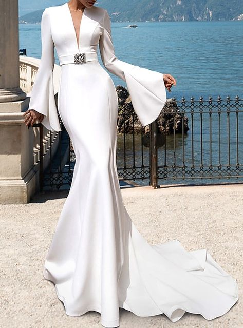 2023 Bridal Gowns, Wedding Dresses Mermaid Trumpet, Casual Beach Wedding Dress, Casual Wedding Dresses, Dresses Floor Length, Satin Bridal Gowns, Cheap Wedding Dresses Online, Wedding Dresses Mermaid, Casual Wedding Dress