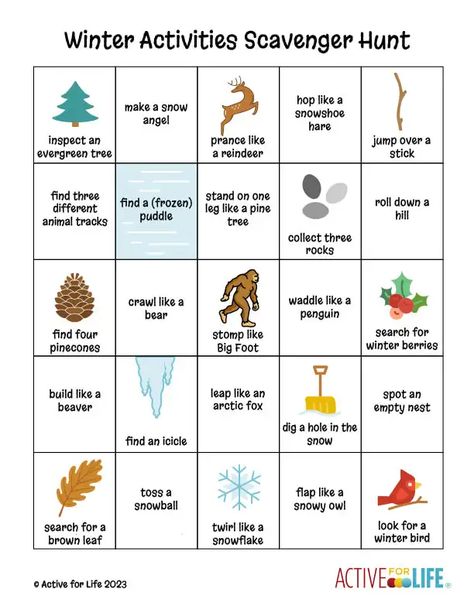 Winter activities scavenger hunt + free printable – Active For Life Winter Photo Scavenger Hunt, Winter Scavenger Hunt For Kids Outdoor, Winter Scavenger Hunt Outdoor, Outdoor Winter Scavenger Hunt For Kids, Outdoors Scavenger Hunt, Winter Scavenger Hunt For Kids, Holiday Jeopardy, Outside Toys For Toddlers, Winter Scavenger Hunt