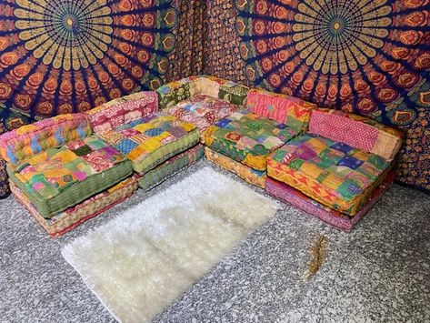 POONAMCRAFT - Etsy UK Mahjong Couch, Floor Couch Living Rooms, Patch Couch, Patchwork Couch, Sofa Indian, Moroccan Sofa, Modular Sofa Bed, Patchwork Sofa, Bohemian Sofa