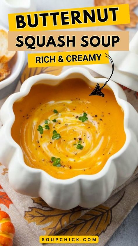 Butternut Squash Soup Homemade Butternut Squash Soup, Butter Ut Squash Soup, Butternut Soup Recipe Creamy, Buttercup Squash Soup Recipe, Butter Squash Soup, Savory Butternut Squash Soup, Squash Soup Recipe Easy, Easy Butternut Squash Soup, Blooming Onion Recipes