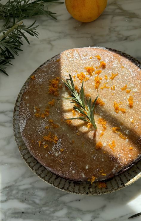 Recipe: Rosemary Olive Oil Orange Cake — Megan Karp Orange Rosemary Olive Oil Cake, Olive Oil Cake Aesthetic, Orange Rosemary Cake, Cardamom Cake Recipe, Rosemary Dessert, Orange Marble Cake, Rosemary Olive Oil Cake, Orange Pastry, Olive Cake