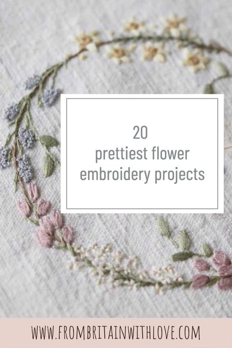 love this pretty flower embroidery kit on vintage french linen - just one of 20 pretty diy ideas including kits, tutorials, ideas and vintage upcycling ideas suitable for beginners upwards #embroidery #flowers Doodle Embroidery Ideas, Spring Embroidery Ideas, Freehand Embroidery Ideas, Cushion Embroidery Design Ideas, Hand Embroidery Patterns Free Printable Flowers, Flower Embroidery Pattern Free Templates, Small Flower Embroidery Designs, Embroidered Flowers Tutorial, Embroidery Patterns Vintage Free