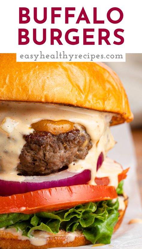 Easy Burger Sauce, Bison Burger Recipe, Ground Bison Recipes, Buffalo Burger, Easy Grill, Delicious Burger Recipes, Bison Recipes, Ground Bison, Buffalo Burgers