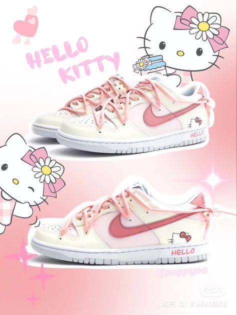 Hello Kitty Nike, Preppy Shoes, Kawaii Shoes, Hello Kitty Collection, Swag Shoes, Junk Drawer, Cute Bags, Nike Dunk, Nike Dunks