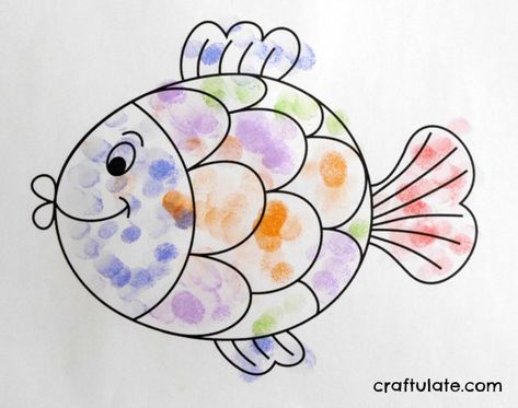 Fingerprint Fish, Thumbprint Crafts, Finger Painting For Kids, Sea Animal Crafts, Art Activity For Kids, Pineapple Crafts, Lip Pictures, Thumbprint Art, Elephant Crafts