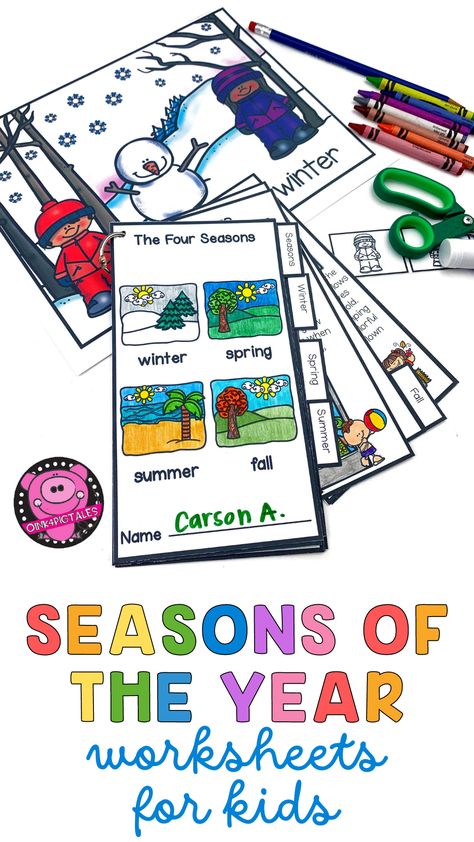 Four Seasons Kindergarten, Seasons Flip Book, Seasons Of The Year Activities, Phonemic Awareness Activities, 1st Grade Science, First Grade Science, Winter Classroom, Interactive Science, Teaching Lessons