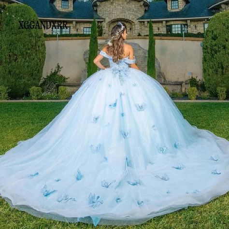 Smarter Shopping, Better Living!  Aliexpress.com Baby Blue With Butterflies Quinceanera Dresses, Blue Butterfly Quinceanera Dresses Elegant, Sky Blue Ball Gown, Quince Dresses Light Blue Butterfly, Quinceanera Dresses Blue Quincedresses.com, Gown Butterfly, Quincenera Blue Dresses With Butyerflies, Light Blue Quinceanera Dresses, Blue Quinceanera Dresses