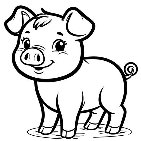 Pig Printable Farm Animals, Pig Clipart Black And White, Pig Coloring Pages Free Printable, Pig Outline, Pig Printable, Pig Coloring Pages, Coloring Pages Cute, Pig Clipart, Elephant Coloring Page