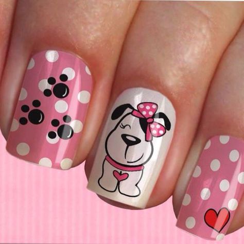 Paw Print Nails, Dog Nail Art, Sns Nails Designs, Animal Nail Designs, Nail 2023, Disney Acrylic Nails, Valentine Nail Art, Nail Art Disney, Nail Designs Valentines