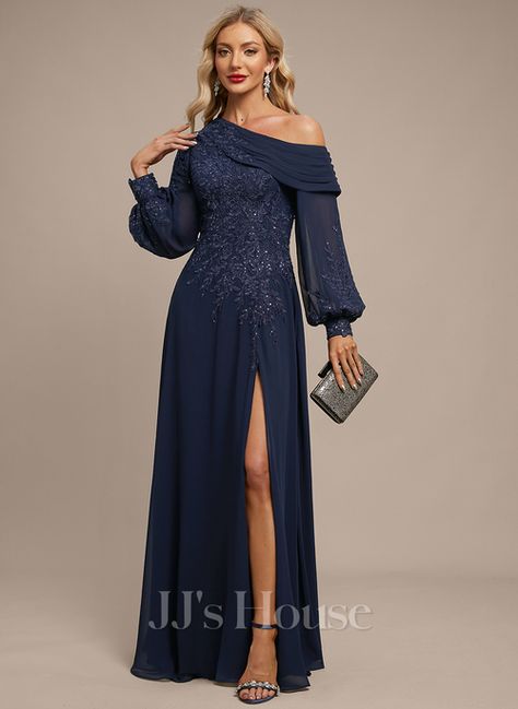 JJ's House Evening Dresses (288723) | JJ's House Aline Dress Formal Long Sleeve, Mother Of The Bride Dresses With Sleeves, Black Tie Winter Wedding Guest Dress, Winter Gala Dress, Jj House Dresses, Elegant Black Tie, Jjs House, Sun Dress Casual, Gala Dress