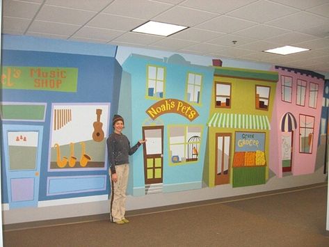 Kids Church Rooms, Childrens Wall Murals, Kids Church Decor, Sunday School Rooms, Daycare Decor, Daycare Design, Church Nursery, Activity Room, School Murals